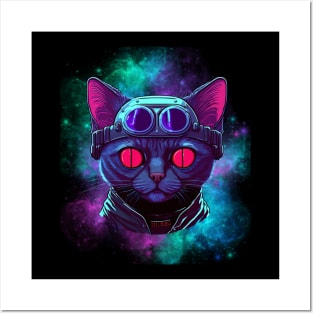 galaxy cat pilot space kitten Posters and Art